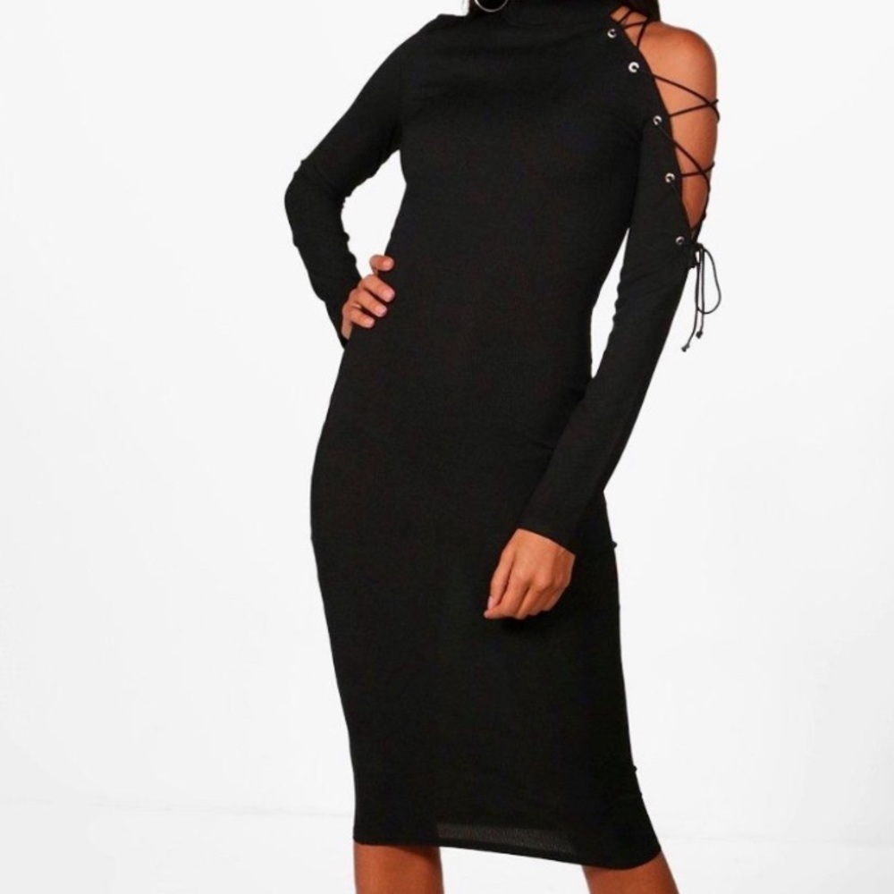 H&M One Shoulder Lace up Knit Bodycon Dress